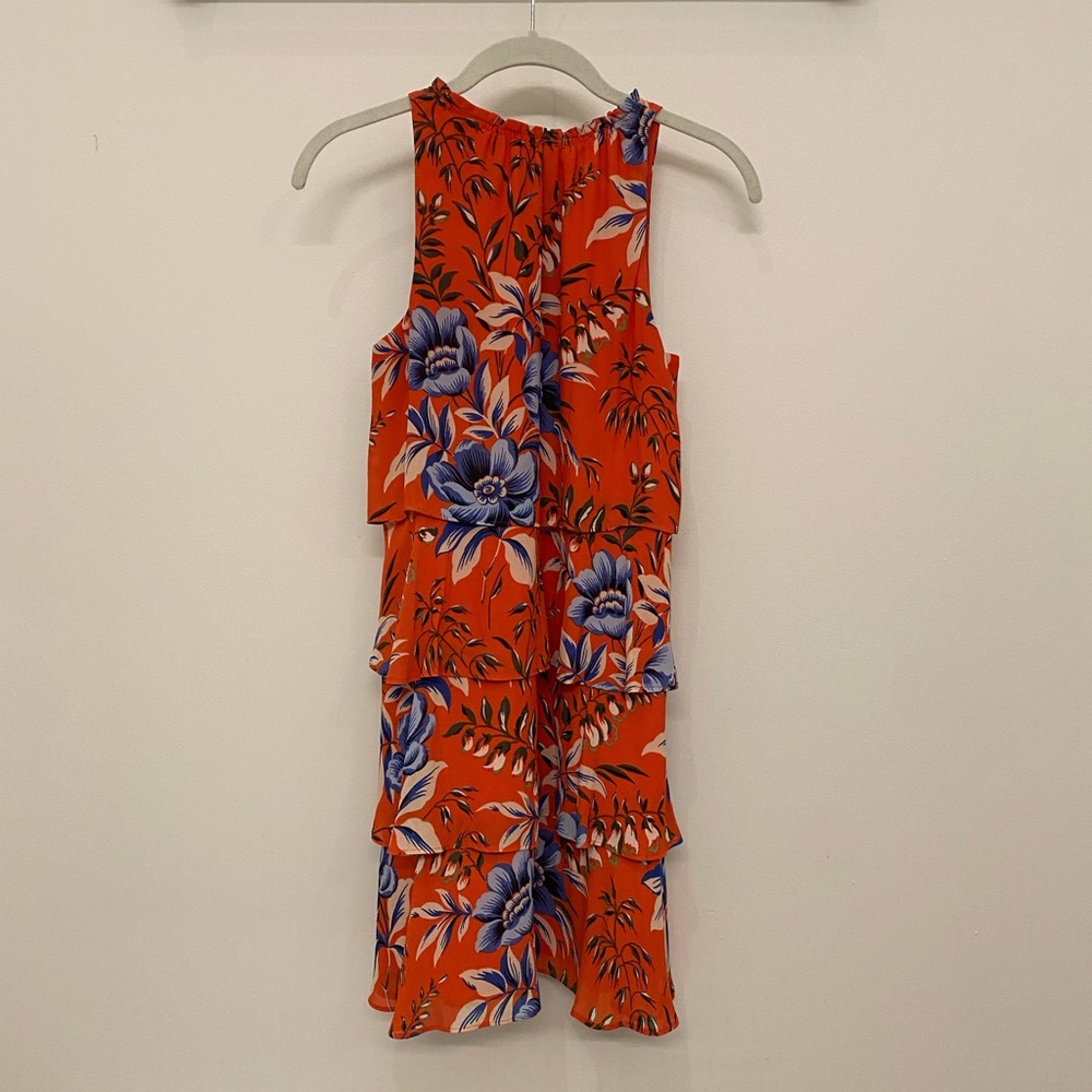 LOFT Red and Blue Floral Tiered Dress